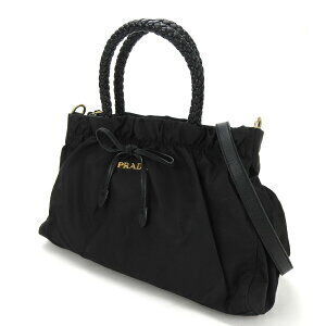 Prada handbag shoulder black nylon bag leather rion